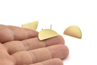 Semi Circle Earring, 8 Raw Brass Half Moon Stud Earrings (22x12x1mm) D1091 A1444