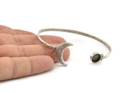 Silver Moon Cuff, Antique Silver Plated Brass Moon And Planet Cuff Stone Setting With 1 Pad -  Pad Size 8mm N0981 H0625