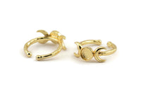 Gold Ring Settings, 2 Gold Plated Brass Moon And Planet Ring With 1 Stone Setting - Pad Size 6mm N1160