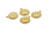 Gold Sun Charm, 2 Gold Plated Brass Sun Charms With 1 Loop, Findings (20x17x2.3mm) N1187 Q0349