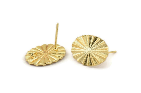 Gold Oval Earring, 2 Gold Plated Brass Oval Stud Earrings (17x13x1.2mm) N1193