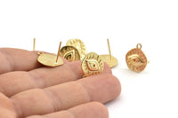 Gold Eye Earring, 4 Gold Plated Brass Eye Stud Earrings With 1 Loop (13x15mm) N1170 Q1073