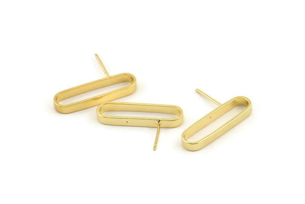 Gold Oval Earring, 4 Gold Plated Brass Oval Stud Earrings (25x3x7mm) D1561