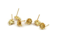 Gold Flower Earring, 8 Gold Plated Brass Flower Stud Earrings With 1 Loop (9x11mm) N1166 Q1107