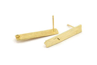 Gold Rectangle Earring, 4 Gold Plated Brass Rectangle Stud Earrings (31x6x0.80mm) N1221