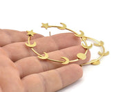 Gold Moon Earring, 2 Gold Plated Brass Moon Phases Stud Earrings (51x1.2mm) D1597
