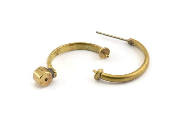 Brass Ear Wire, 8 Raw Brass Earring Stud For Pearl, Earring Findings (21mm) D1312