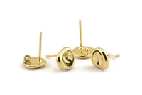 Gold Round Earring, 20 Gold Plated Brass Round Earring Studs, With 1 Loop (8mm) N1168