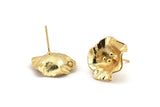 Gold Flower Earring, 2 Gold Plated Brass Flower Stud Earrings With 1 Loop (18mm) N1223