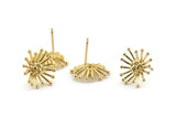 Gold Flower Earring, 4 Gold Plated Brass Taraxacum Stud Earrings (14mm) N1182 Q1101