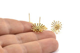 Gold Flower Earring, 4 Gold Plated Brass Taraxacum Stud Earrings (14mm) N1182 Q1101