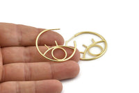 Gold Eye Earring, 2 Gold Plated Brass Eye Stud Earrings (33x34x1.5mm) D1625