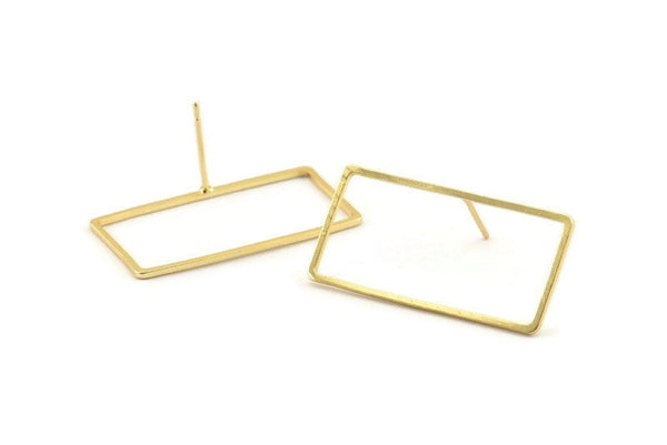 Gold Rectangle Earring 6 Gold Plated Brass Rectangle Stud Earrings (30x15x1mm) D1562