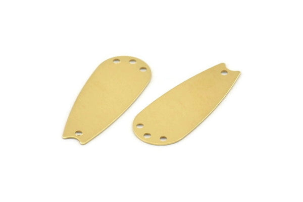 Brass Drop Charm, 24 Raw Brass Drop Connectors With 4 Holes, Earring Charms, Findings (28x12x0.50mm) A1387