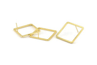 Gold Square Earring, 2 Gold Plated Brass Square Stud Earrings (25x1.5mm) D1559