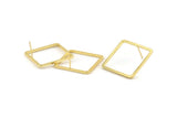 Gold Square Earring, 2 Gold Plated Brass Square Stud Earrings (25x1.5mm) D1559