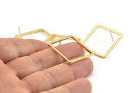 Gold Square Earring, 2 Gold Plated Brass Square Stud Earrings (25x1.5mm) D1559