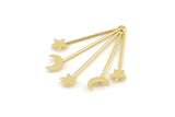 Gold Moon Charm, Gold Plated Brass Moon And Star Charms With 1 Hole (41x38x1mm) D1593