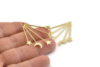 Gold Moon Charm, Gold Plated Brass Moon And Star Charms With 1 Hole (41x38x1mm) D1593