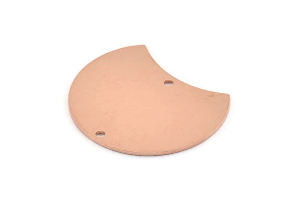 Copper Moon Charm, 6 Raw Copper Moon Charms With 2 Hole, Connectors (28x21x0.80mm) M019