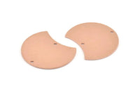 Copper Moon Charm, 6 Raw Copper Moon Charms With 2 Hole, Connectors (28x21x0.80mm) M019