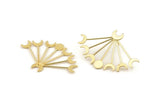 Gold Moon Earring, 2 Gold Plated Brass Crescent Moon Stud Earrings (55x35x1mm) D1592