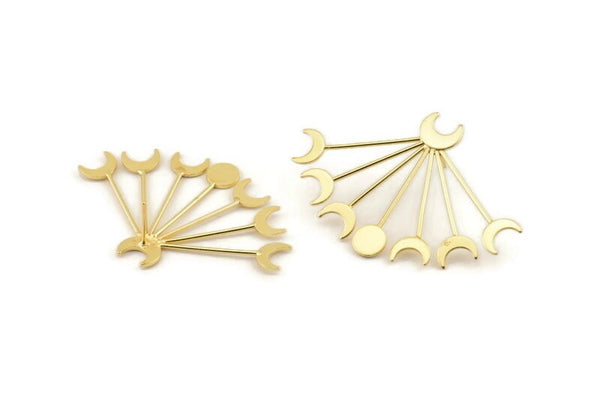 Gold Moon Earring, 2 Gold Plated Brass Crescent Moon Stud Earrings (55x35x1mm) D1592