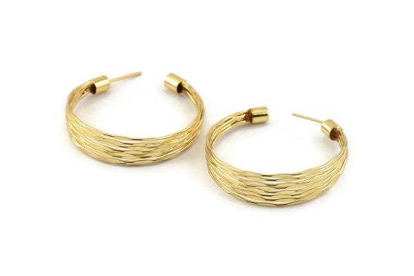 Gold Wire Earring, 2 Gold Plated Brass Wire Stud Earrings (40mm) D1651