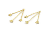 Gold Star Charm, 2 Gold Plated Brass Star Charms With 1 Hole, Findings (44x30x1mm) D1631