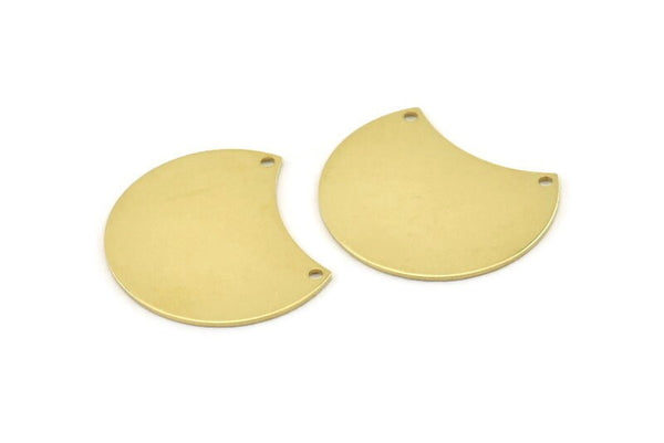 Brass Moon Charm, 6 Raw Brass Moon Stamping Blanks With 2 Holes, Connectors (28x21x0.80mm) M053