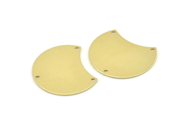 Brass Moon Charm, 6 Raw Brass Moon Stamping Blanks With 3 Holes, Connectors (28x21x0.80mm) M054