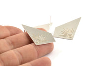 Silver Diamond Earring, 2 - 925 Silver Rhombus Stud Earrings (39x23x0.60mm) P09