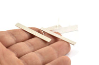 Silver Rectangle Earring, 2 - 925 Silver Rectangle Stud Earrings (40x6x0.60mm) P018