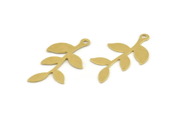 Brass Leaf Charm, 50 Raw Brass Leaf Charms With 1 Loop, Findings (26x14x0.50mm) A1390