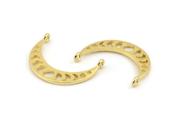Moon Phases Pendant, 4 Gold Plated Brass Crescent Pendants With 2 Loops, Earring Findings (25x6x1mm) N0992 Q0850