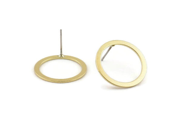 Brass Circle Earring, 8 Raw Brass Circle Stud Earrings (18x0.90mm) D1481 A1425