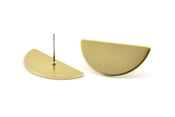 Semi Circle Earring, 6 Raw Brass Half Moon Stud Earrings (28x13x1mm) D978 A1428