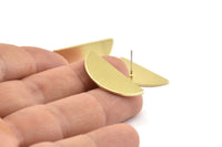 Semi Circle Earring, 6 Raw Brass Half Moon Stud Earrings (28x13x1mm) D978 A1427