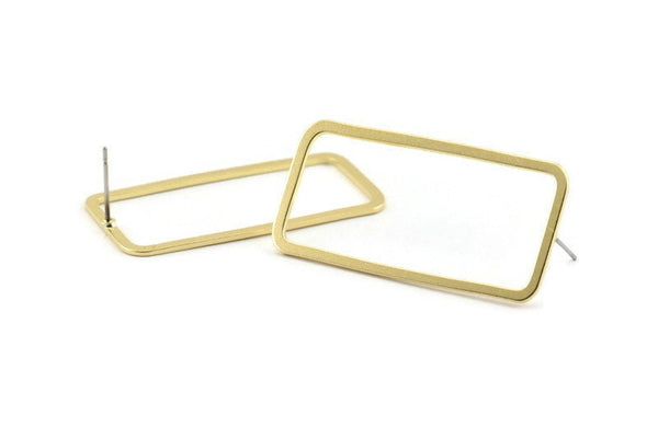 Brass Rectangle Earring, 8 Raw Brass Rectangle Stud Earrings (20x40x2x1mm) D1648 A1408