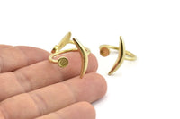 Brass Ring Settings, 10 Raw Brass Moon And Planet Ring With 1 Stone Setting - Pad Size 4mm N1285