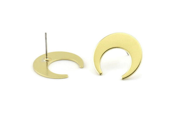 Brass Moon Earring, 8 Raw Brass Crescent Moon Stud Earrings (20x19x0.80mm) A1443 A1453