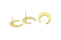 Brass Moon Earring, 8 Raw Brass Crescent Moon Stud Earrings (20x19x0.80mm) A1443 A1453