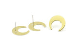 Brass Moon Earring, 8 Raw Brass Crescent Moon Stud Earrings (20x19x0.80mm) A1443 A1453