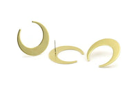 Brass Moon Earring, 8 Raw Brass Crescent Moon Stud Earrings (30x28x0.80mm) A1437 A1451