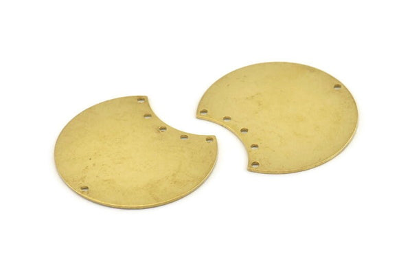 Brass Moon Charm, 4 Raw Brass Moon Stamping Blanks With 6 Holes, Connectors (35x28x0.80mm) M111