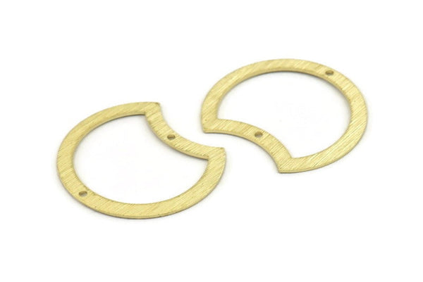 Brass Moon Charm, 10 Textured Raw Brass Moon Charms With 2 Holes, Connectors (35x28x0.80mm) M125