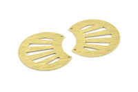 Pirinç Kabuk Kolye, 2 Delikli 4 Dokulu Ham Pirinç Kabuk Tılsımı (35x28x0,80 mm) M130