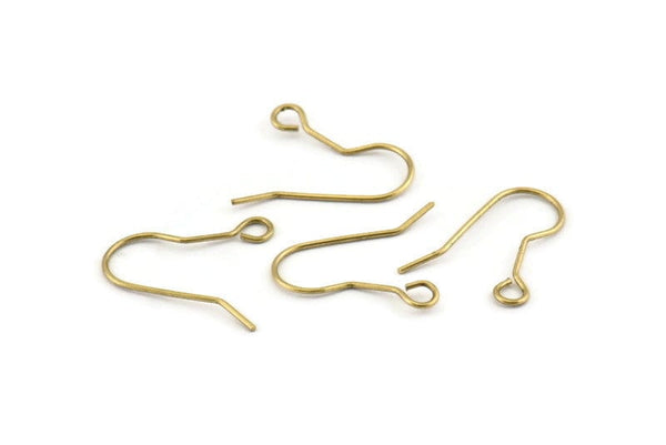 Brass Ear Wires, Earring Hooks, 100 Raw Brass Earring Setting for Pearl, Brass Findings, Crafts (19x16x0.7mm) BS 2135