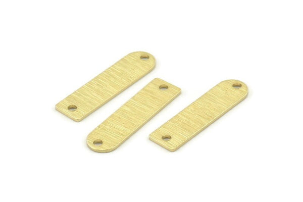 Brass Blank - 24 Textured Raw Brass D Shape Connectors With 2 Holes, Stamping Blanks (23x6x0.80mm) M182