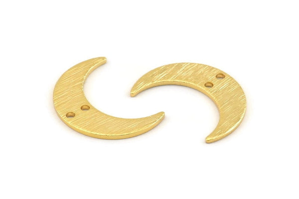 Gold Moon Charm, 6 Textured Gold Plated Brass Crescent Moon Charms With 2 Holes, Findings, Connectors (21x6x1mm) D1386 Q1027